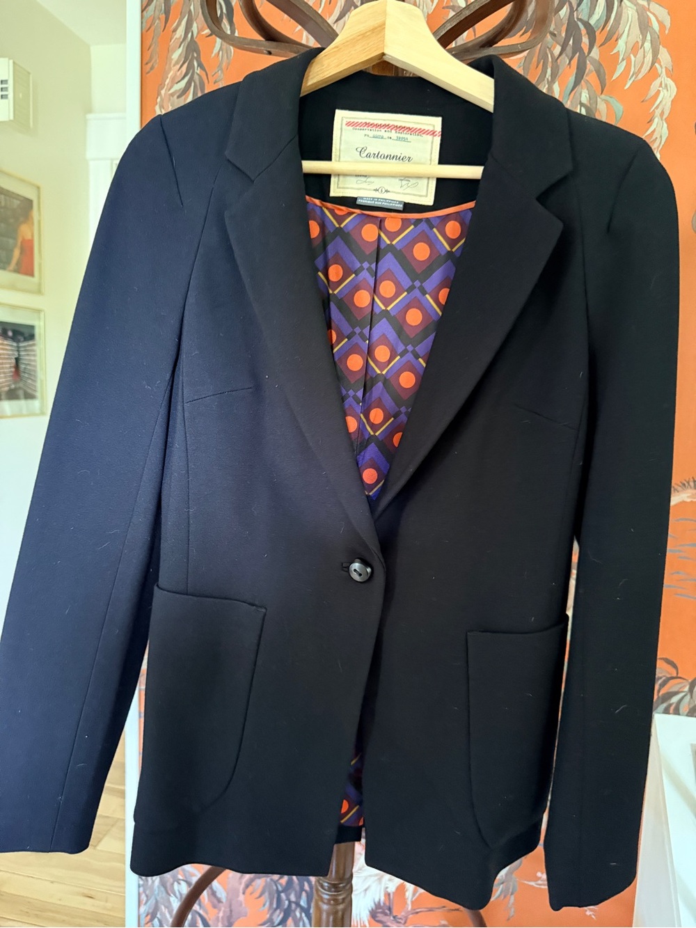 Cartonnier Black Single-Button Blazer with Patterned Lining